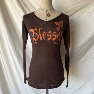 Blessed Grunge long sleeve brown shirt